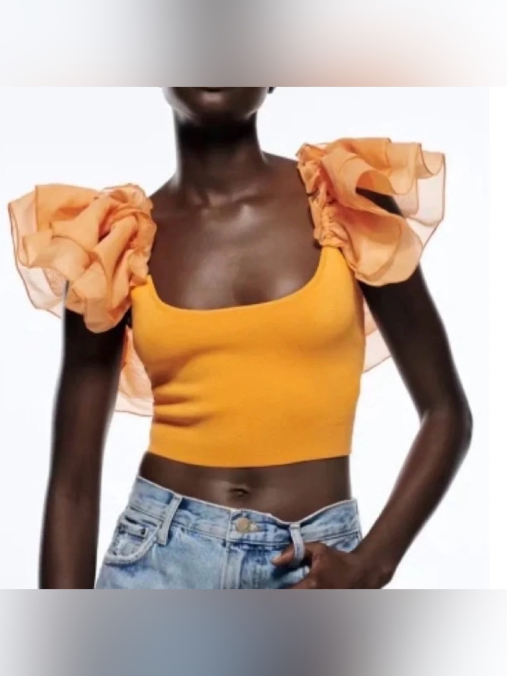 Zara Orange Puff-Sleeve Crop Top - Picture 7 of 8